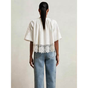 REISS CARINE Linen Embroidered Swing Top